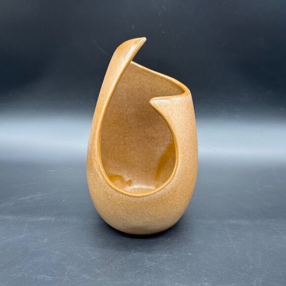 Vintage Frankoma Pottery Candle Holder Brown Satin Glaze Abstract Flame #218 - Picture 2 of 10